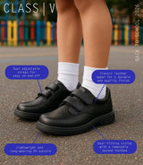 Sfida Class Junior Kids Leather V Strap School Shoes - Black (Boys/Girls)