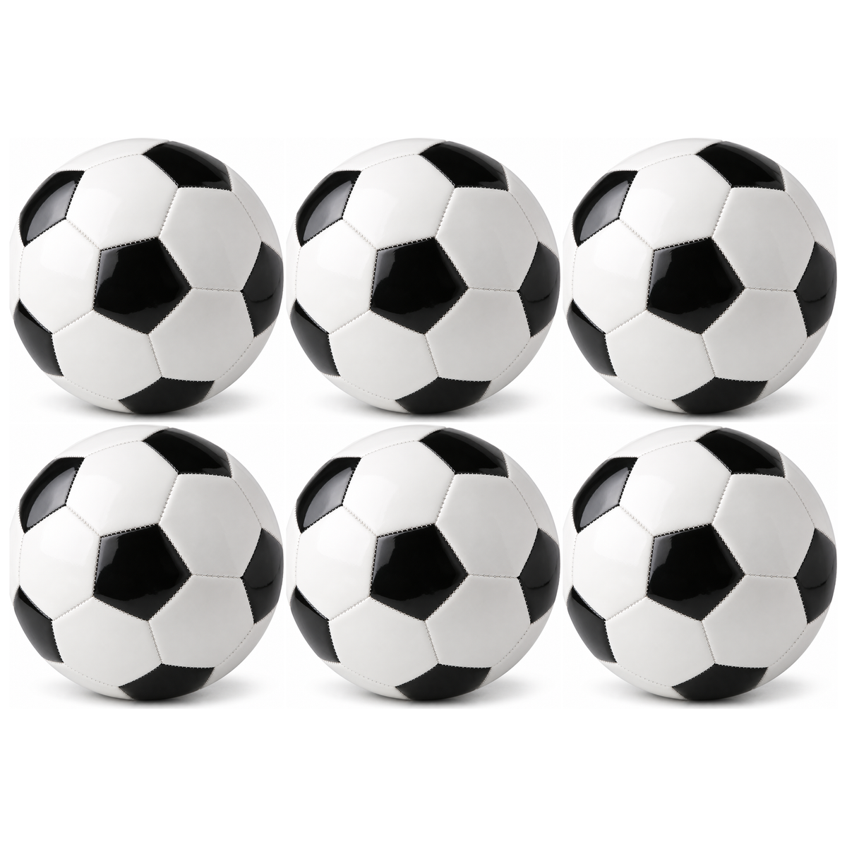 6x Classic Training Football/Soccer Ball Bulk Pack - Plain Black/White (Size 5)
