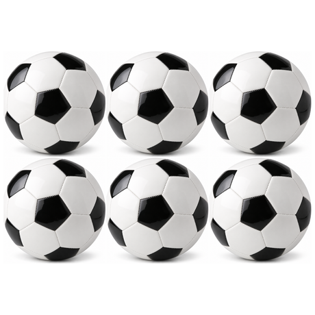 6x Classic Training Football/Soccer Ball Bulk Pack - Plain Black/White (Size 5)
