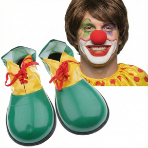 2pcs Green/Yellow Clown Nose + Large Shoes Set - Circus Costume (Halloween & Fancy Dress)