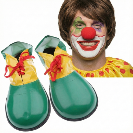 2Pcs Set Clown Nose + Large Shoes Circus Halloween Costume Fancy Dress Up Party - Green/Yellow