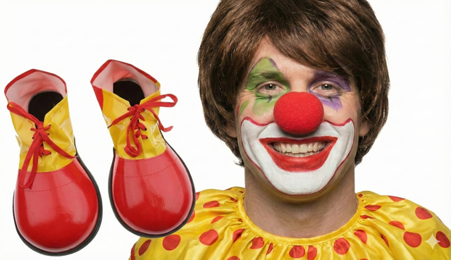 2Pcs Set Clown Nose + Large Shoes Circus Halloween Costume Fancy Dress Up Party - Red