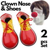 2Pcs Set Clown Nose + Large Shoes Circus Halloween Costume Fancy Dress Up Party - Green/Yellow