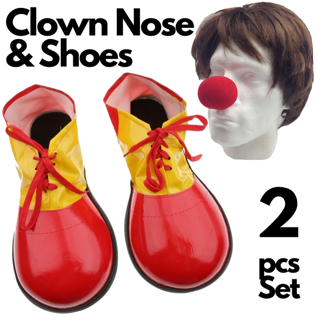 2Pcs Set Clown Nose + Large Shoes Circus Halloween Costume Fancy Dress Up Party - Green/Yellow