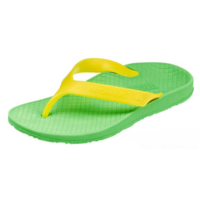 Archline Orthotic Flip Flops - Slip On Orthopedic Thongs w/ Arch Support - Green/Gold