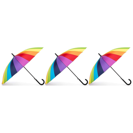 3x 120cm Rainbow Umbrella Pack - Curved Parasol w/ Long Shaft