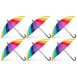 6x 120cm Rainbow Umbrella Bulk Pack - Curved Parasol w/ Long Shaft