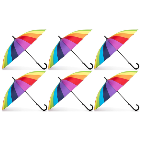 6x 120cm Rainbow Umbrella Bulk Pack - Curved Parasol w/ Long Shaft