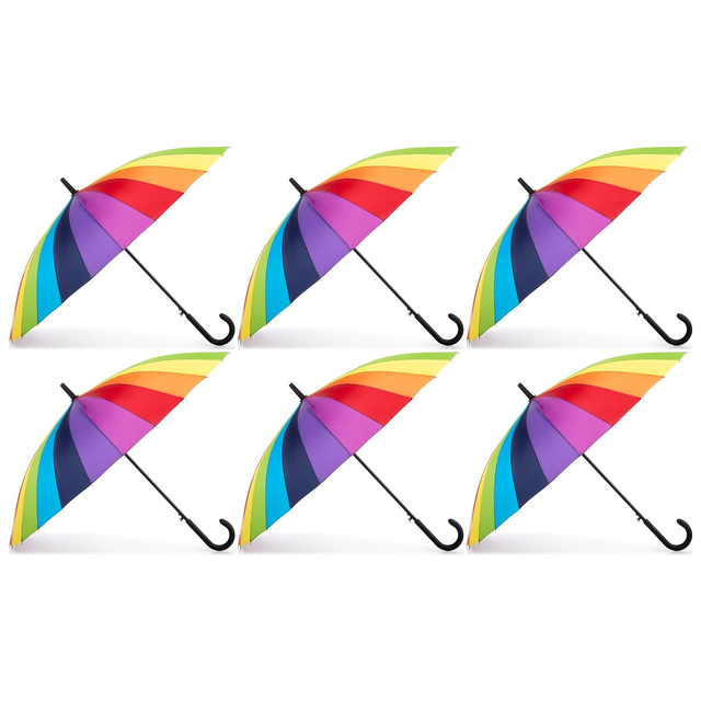 6x 120cm Rainbow Umbrella Bulk Pack - Curved Parasol w/ Long Shaft