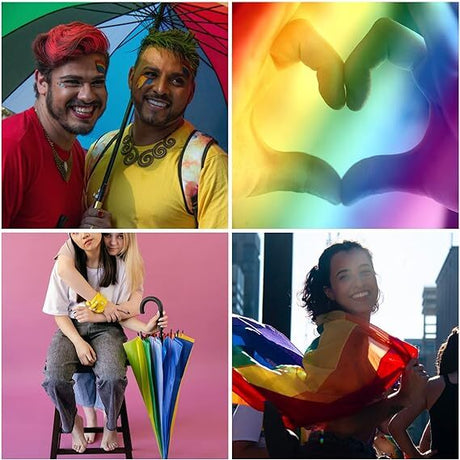 6x 120cm Rainbow Umbrella Bulk Pack - Curved Parasol w/ Long Shaft