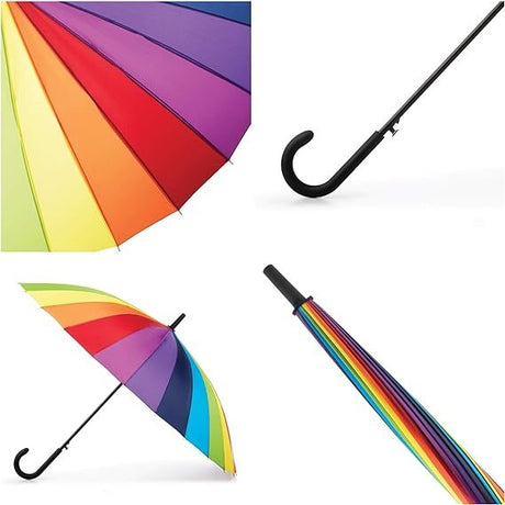 6x 120cm Rainbow Umbrella Bulk Pack - Curved Parasol w/ Long Shaft