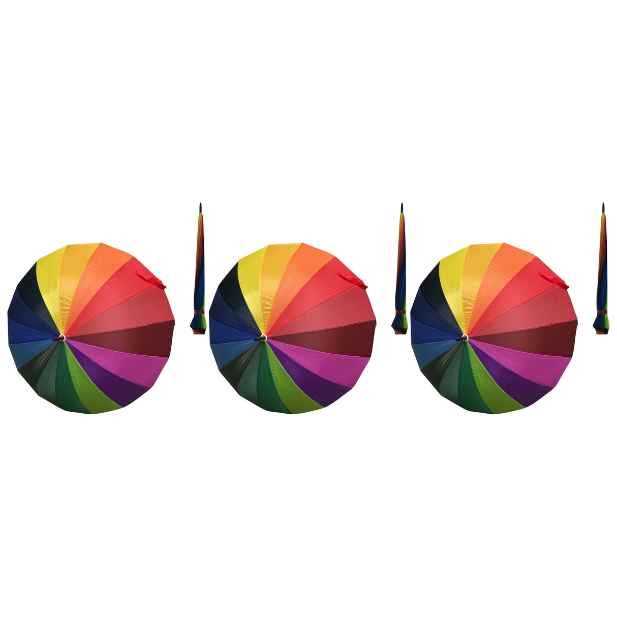 3x 120cm Rainbow Umbrella Pack - Colourful Parasol w/ Long Shaft