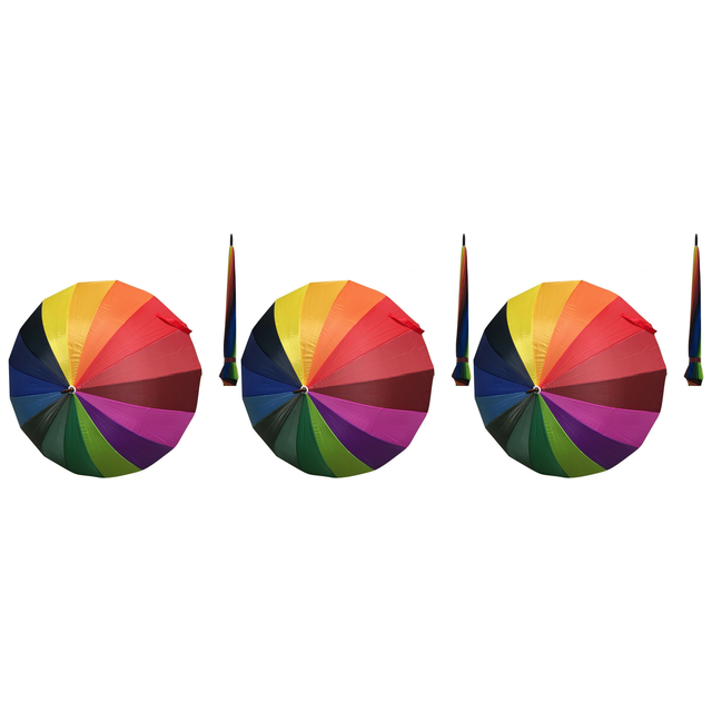 3x 120cm Rainbow Umbrella Pack - Colourful Parasol w/ Long Shaft