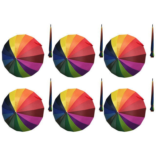 6x 120cm Rainbow Umbrella Bulk Pack - Colourful Parasol w/ Long Shaft