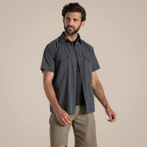 Craghoppers Mens Kiwi Polycotton UPF50 Insect Defence Travel Short Sleeve Shirt in Dark Grey