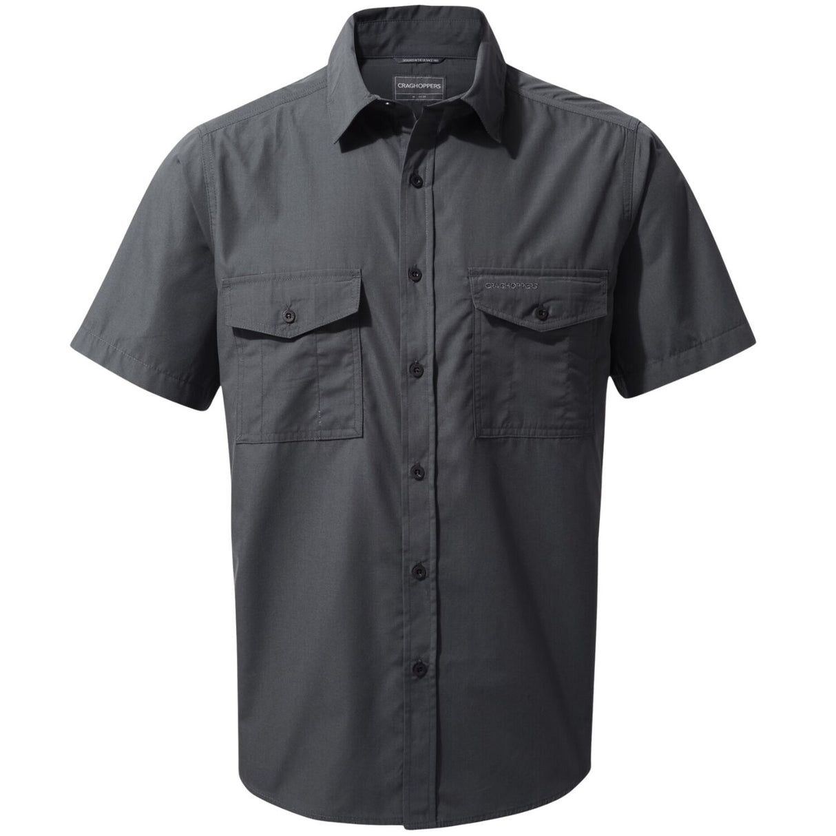 Craghoppers Mens Kiwi Polycotton UPF50 Insect Defence Travel Short Sleeve Shirt in Dark Grey