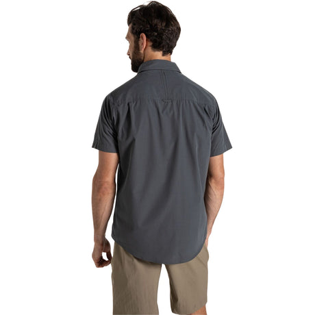 Craghoppers Mens Kiwi Polycotton UPF50 Insect Defence Travel Short Sleeve Shirt in Dark Grey