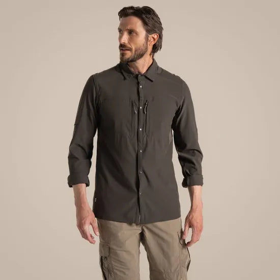 Craghoppers NosiLife Pro Long Sleeve Stretch Shirt V in Woodland Green