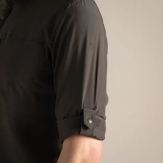 Craghoppers NosiLife Pro Long Sleeve Stretch Shirt V in Woodland Green