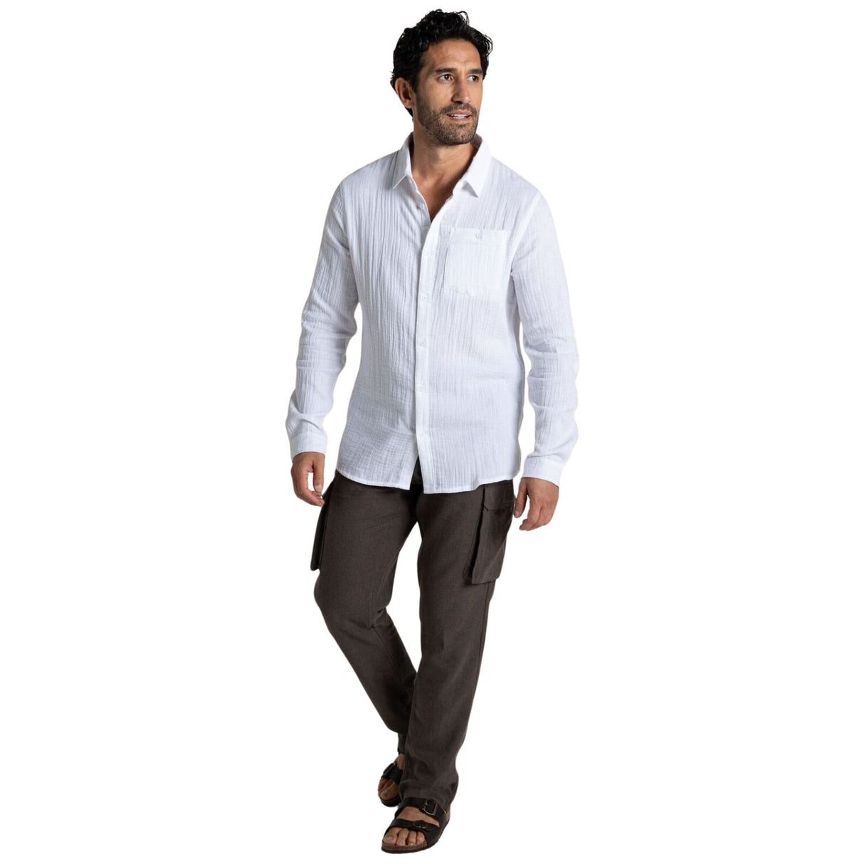 Craghoppers Mens Moro 100% Cotton Insect Repellent Long Sleeve Shirt in White