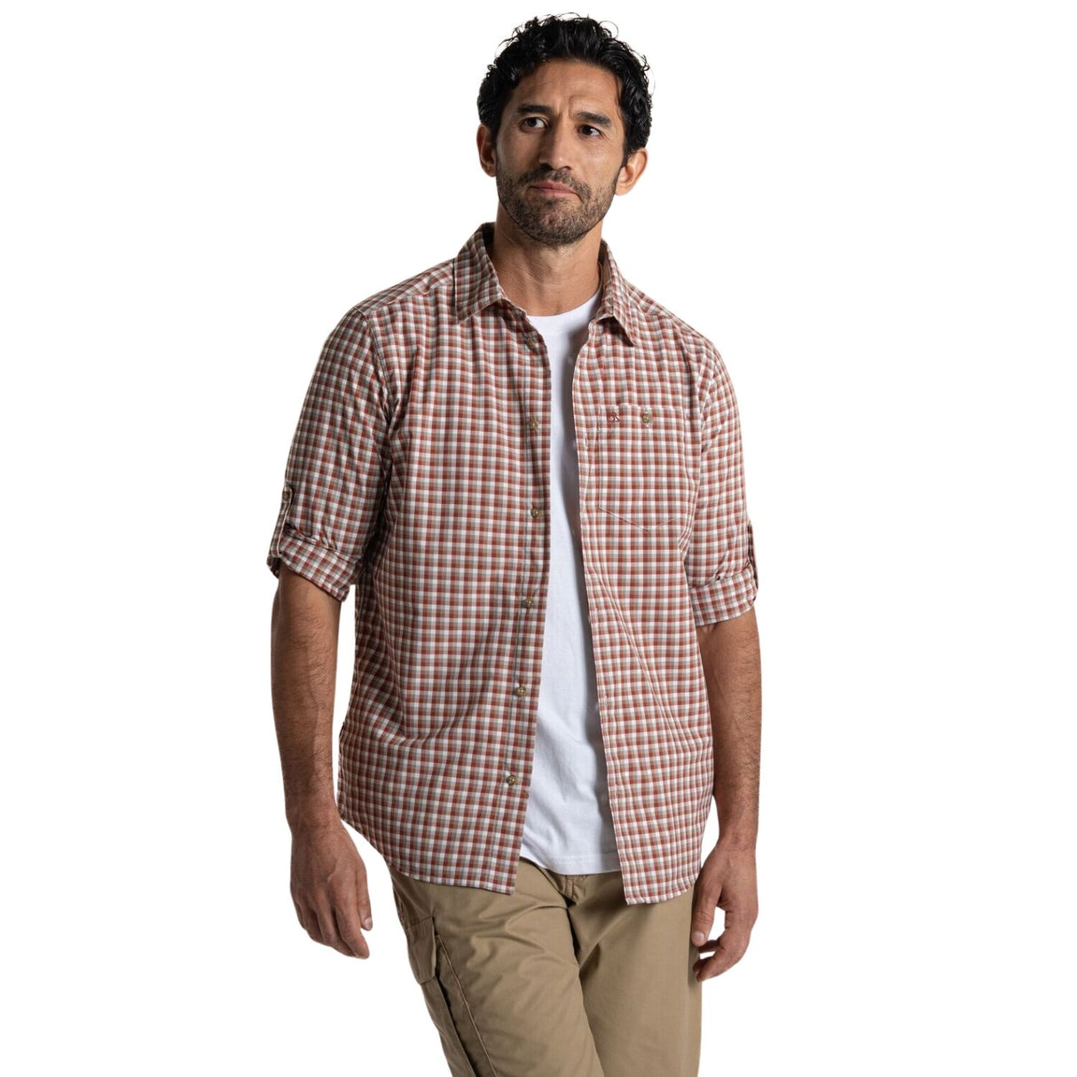 Craghoppers Mens Nuoro Insect Repellent Quick Dry Long Sleeve Shirt in Red Beach Check