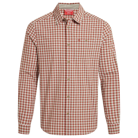 Craghoppers Mens Nuoro Insect Repellent Quick Dry Long Sleeve Shirt in Red Beach Check