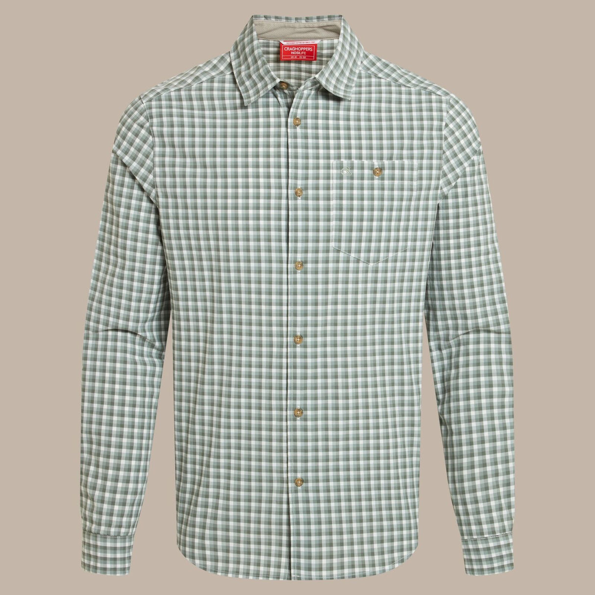 Craghoppers NosiLife Nuoro Check Long Sleeve Shirt in Lichen Green / Ecru Check