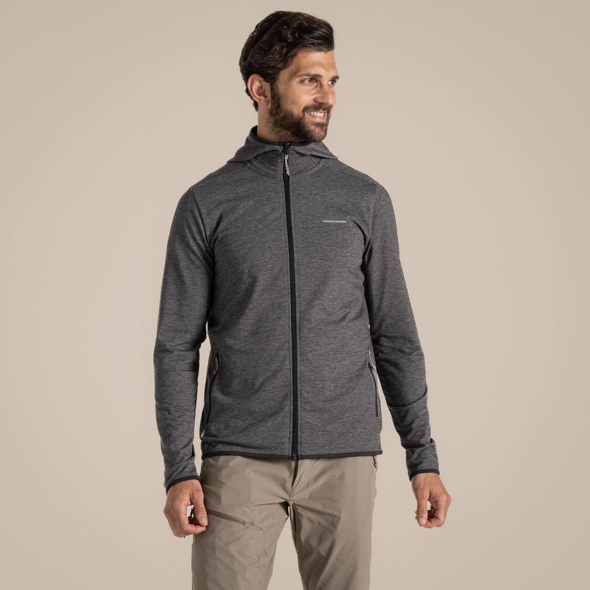 Craghoppers NosiLife Deft Hooded Travel Jacket in Black Pepper Marl