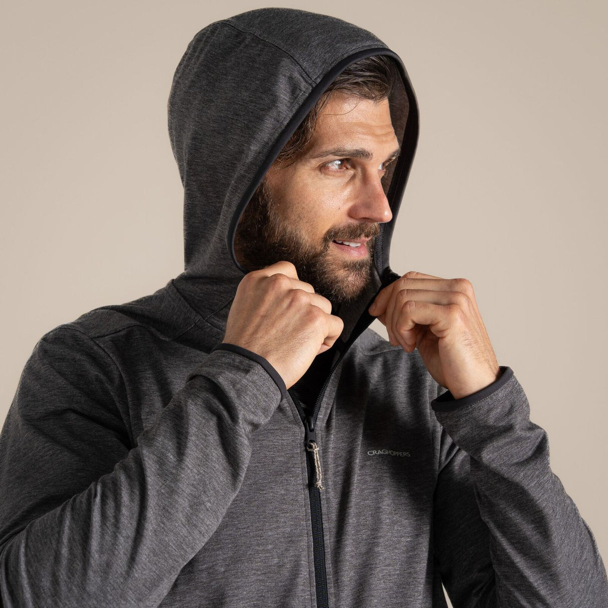 Craghoppers NosiLife Deft Hooded Travel Jacket in Black Pepper Marl