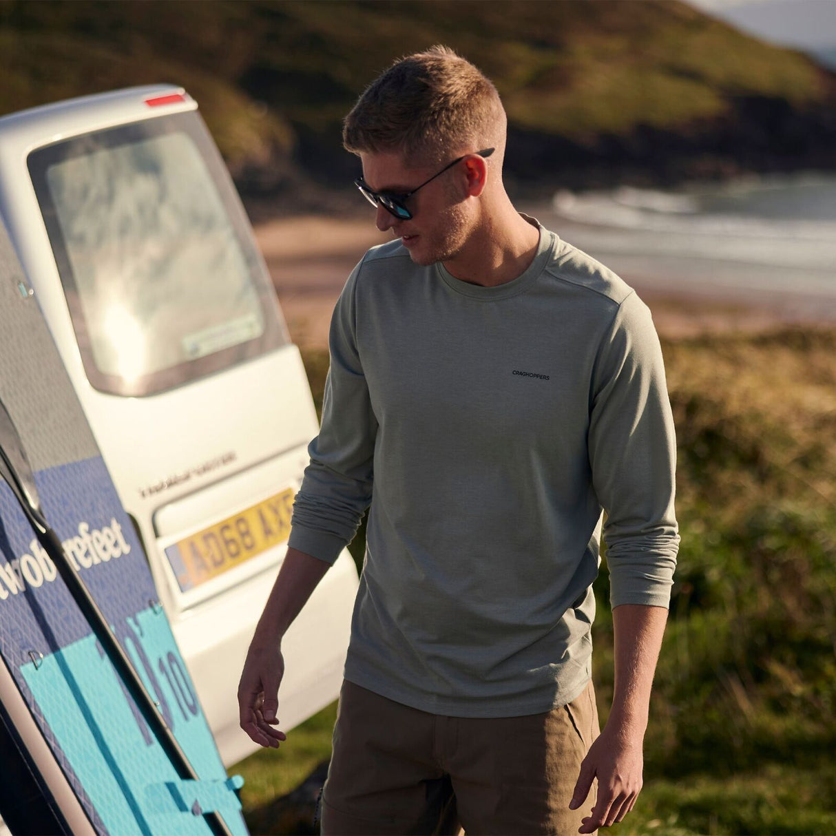 Craghoppers Mens Abel Insect Repellent Quick Dry Long Sleeve T-Shirt in Lichen Green