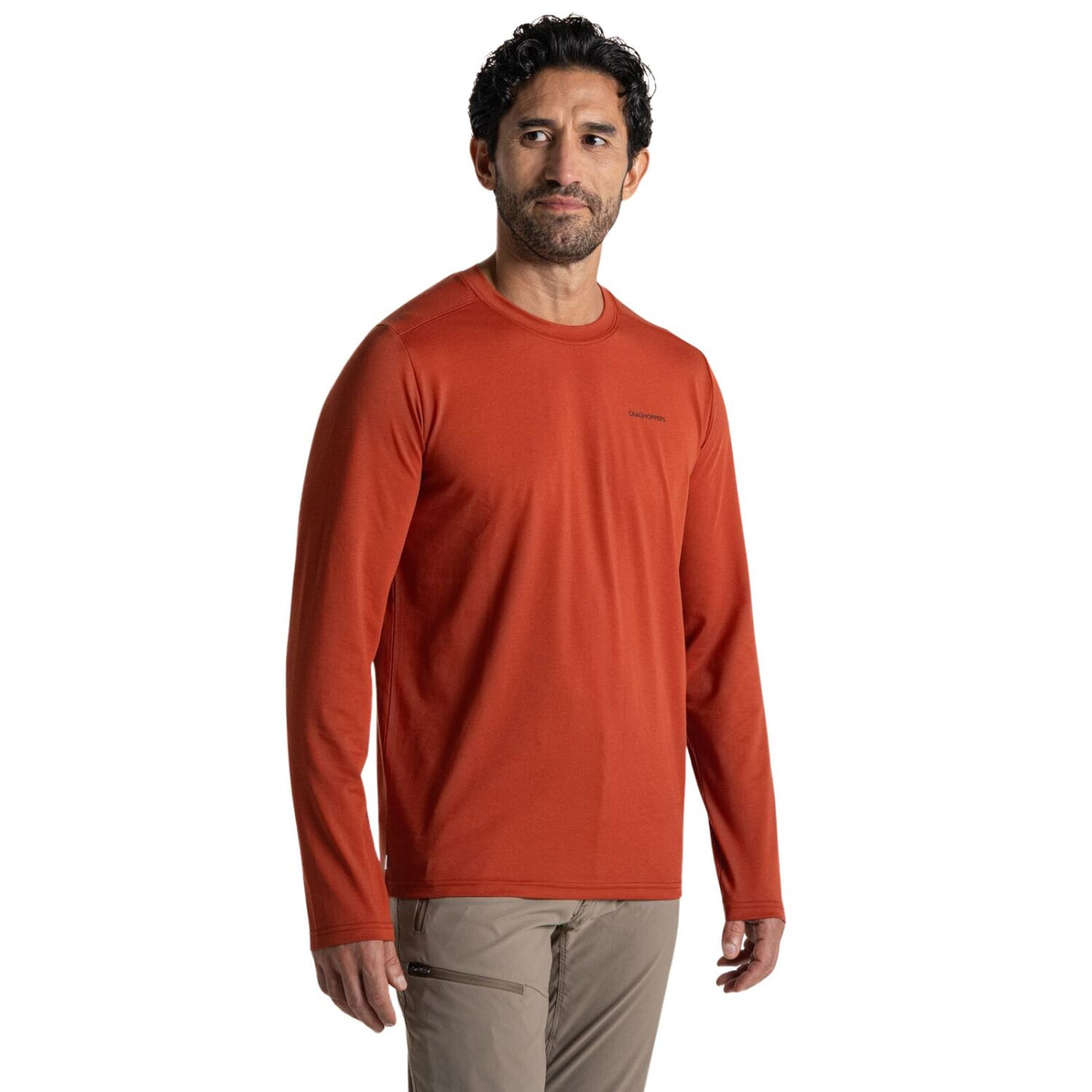 Craghoppers Mens Abel Insect Repellent Quick Dry Long Sleeve T-Shirt in Red Beach