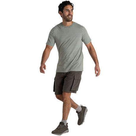 Craghoppers Mens Buffon Anti-Insect Organic Cotton Linen Blend Short Sleeve T-Shirt in Lichen Green Stripe