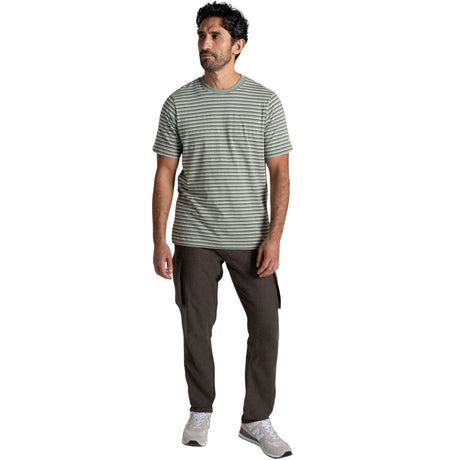 Craghoppers Mens Buffon Anti-Insect Organic Cotton Linen Blend Short Sleeve T-Shirt in Lichen Green Stripe