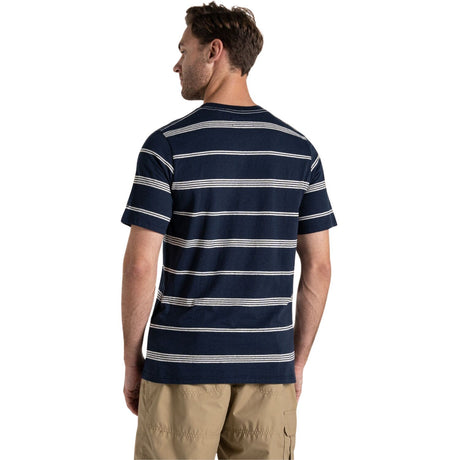 Craghoppers Mens Buffon Short Sleeve T-Shirt Organic Cotton Linen NosiBotanical Insect Repellent in Blue Navy Stripe