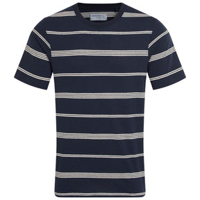Craghoppers Mens Buffon Organic Cotton Linen Short Sleeve T-Shirt in Blue Navy Stripe