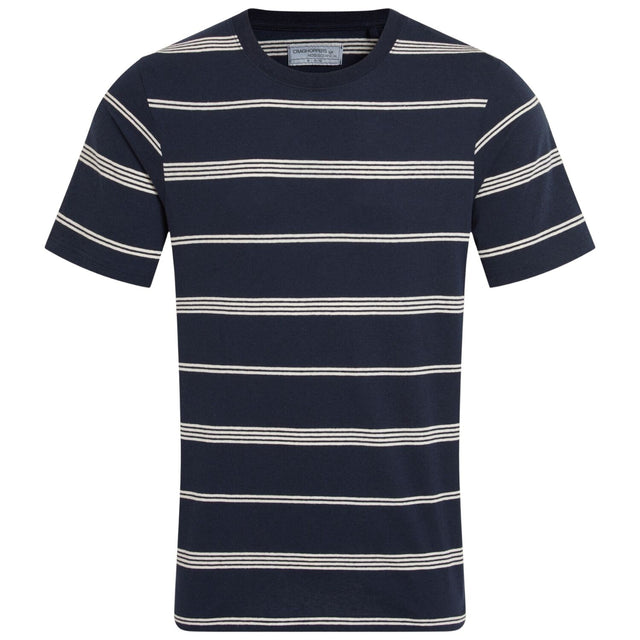 Craghoppers Mens Buffon Short Sleeve T-Shirt Organic Cotton Linen NosiBotanical Insect Repellent in Blue Navy Stripe - XL