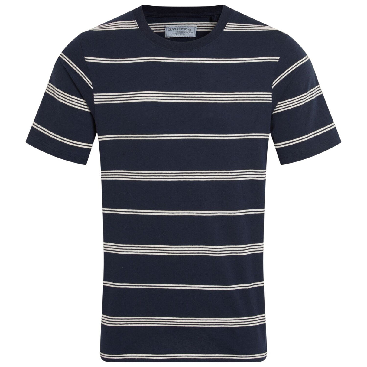 Craghoppers Mens Buffon Short Sleeve T-Shirt Organic Cotton Linen NosiBotanical Insect Repellent in Blue Navy Stripe