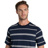 Craghoppers Mens Buffon Short Sleeve T-Shirt Organic Cotton Linen NosiBotanical Insect Repellent in Blue Navy Stripe