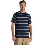 Craghoppers Mens Buffon Short Sleeve T-Shirt Organic Cotton Linen NosiBotanical Insect Repellent in Blue Navy Stripe