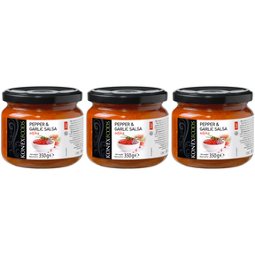 3x 350g Konex Tiva Pepper & Garlic Adjika Sauce in Glass Jar Bulk Pack - Hot (Product of Bulgaria)
