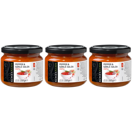 3x 350g Konex Tiva Pepper & Garlic Adjika Sauce in Glass Jar Bulk Pack - Hot (Product of Bulgaria)