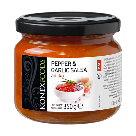 3x 350g Konex Tiva Pepper & Garlic Adjika Sauce in Glass Jar Bulk Pack - Hot (Product of Bulgaria)