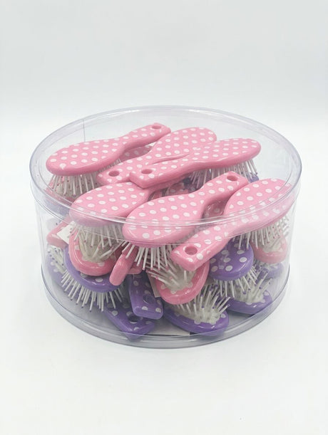24x Kids 12.5cm Polka Dot Mini Hairbrushes Bulk Pack - Assorted Colours