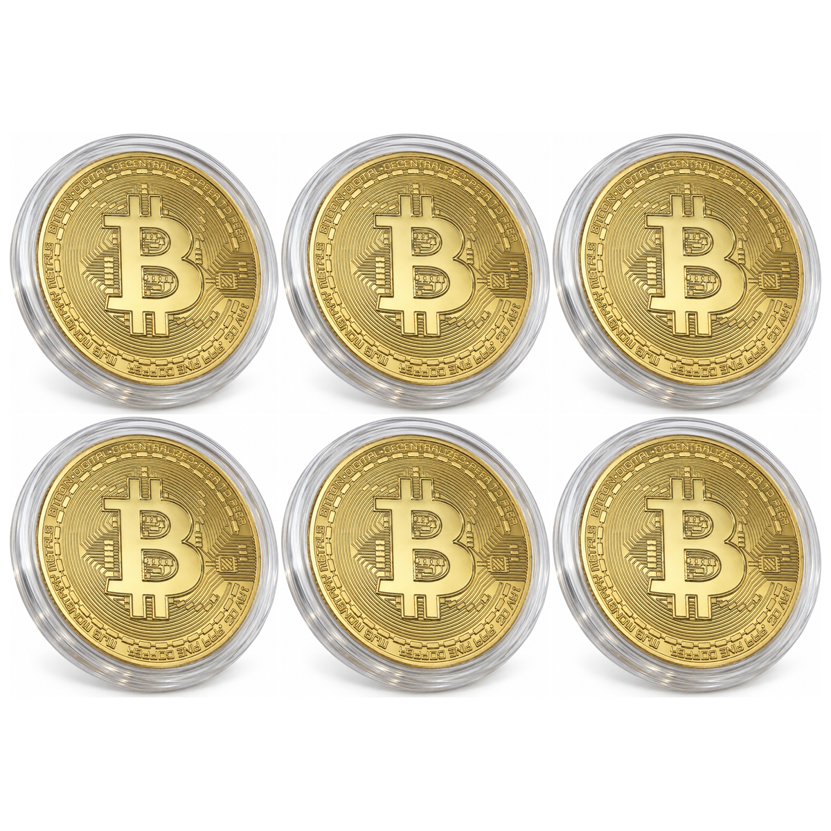 6x Bitcoin Commemorative Collectors Coin w/ Case Bulk Pack - Gold Plated