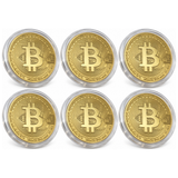 6x Bitcoin Commemorative Collectors Coin w/ Case Bulk Pack - Gold Plated