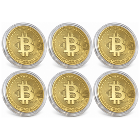 6x Bitcoin Commemorative Collectors Coin w/ Case Bulk Pack - Gold Plated