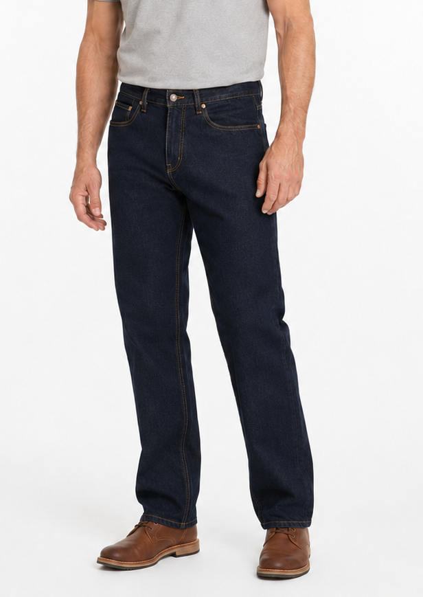 COMMANCHE Classic Basic Jeans Denim Original Straight Leg Pants Trousers - Black Blue - 42"" Waist