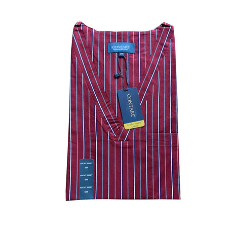Contare V-Neck Mens Night Shirt 100% Cotton Pyjamas PJs Sleepwear Nightie Gown in Red