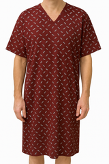 Contare V-Neck Mens Night Shirt  - 100% Cotton Nightie Gown in Red - Small