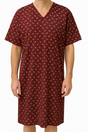 Contare V-Neck Mens Night Shirt  - 100% Cotton Nightie Gown in Red - Small